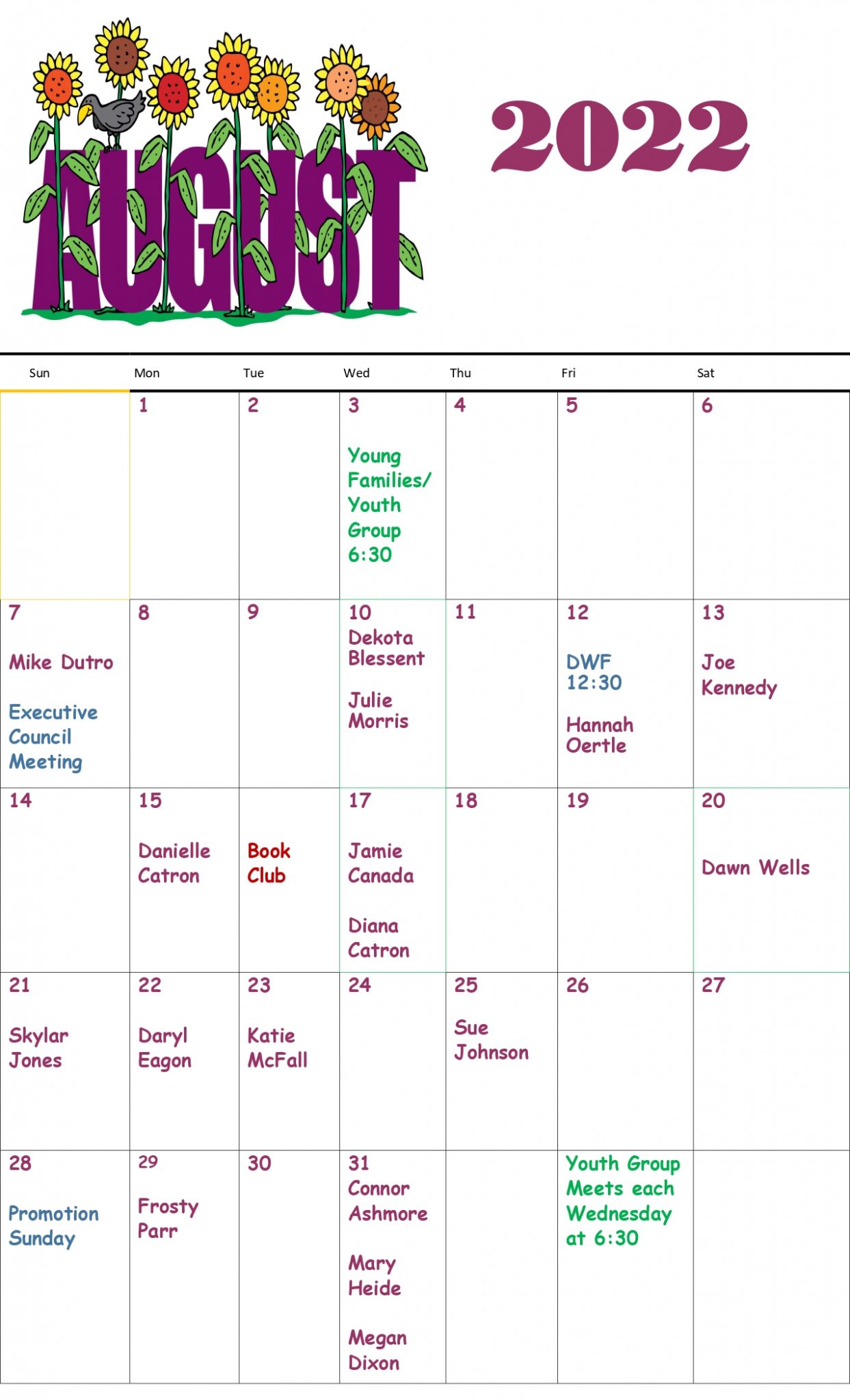 Calendar | August 2022
